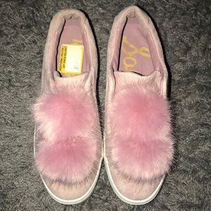 Sam Edelman pink sneakers with puff balls